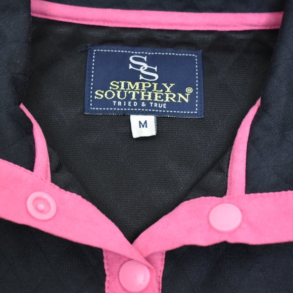 Simply Southern Black Pink Quilted 1/4 Snap Pullover Size M Sweatshirt Jacket - Picture 10 of 13